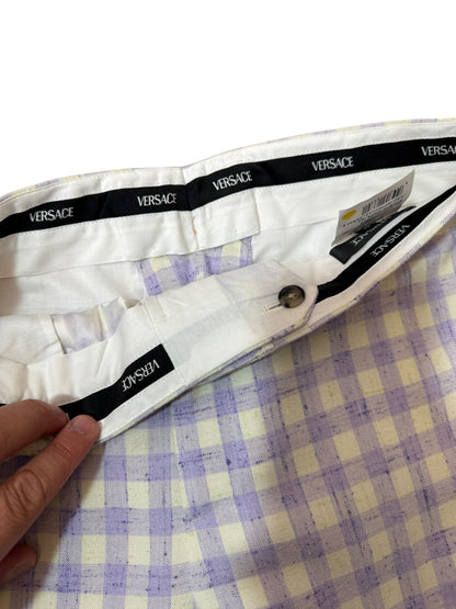 Versace completo uomo giacca e pantalone a quadri lilla/avorio Tg. 48 Made in Italy