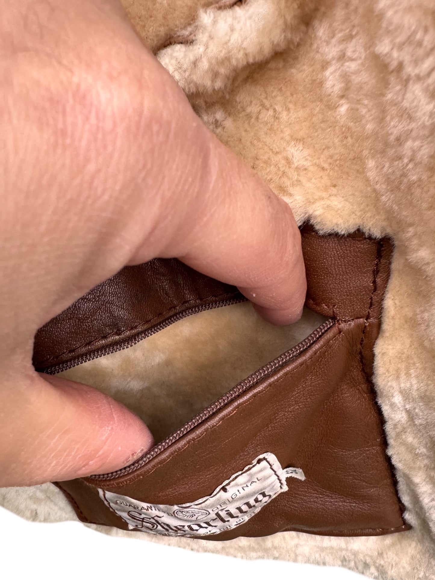 Giacca shearling uomo marrone montone naturale vintage taglia 52