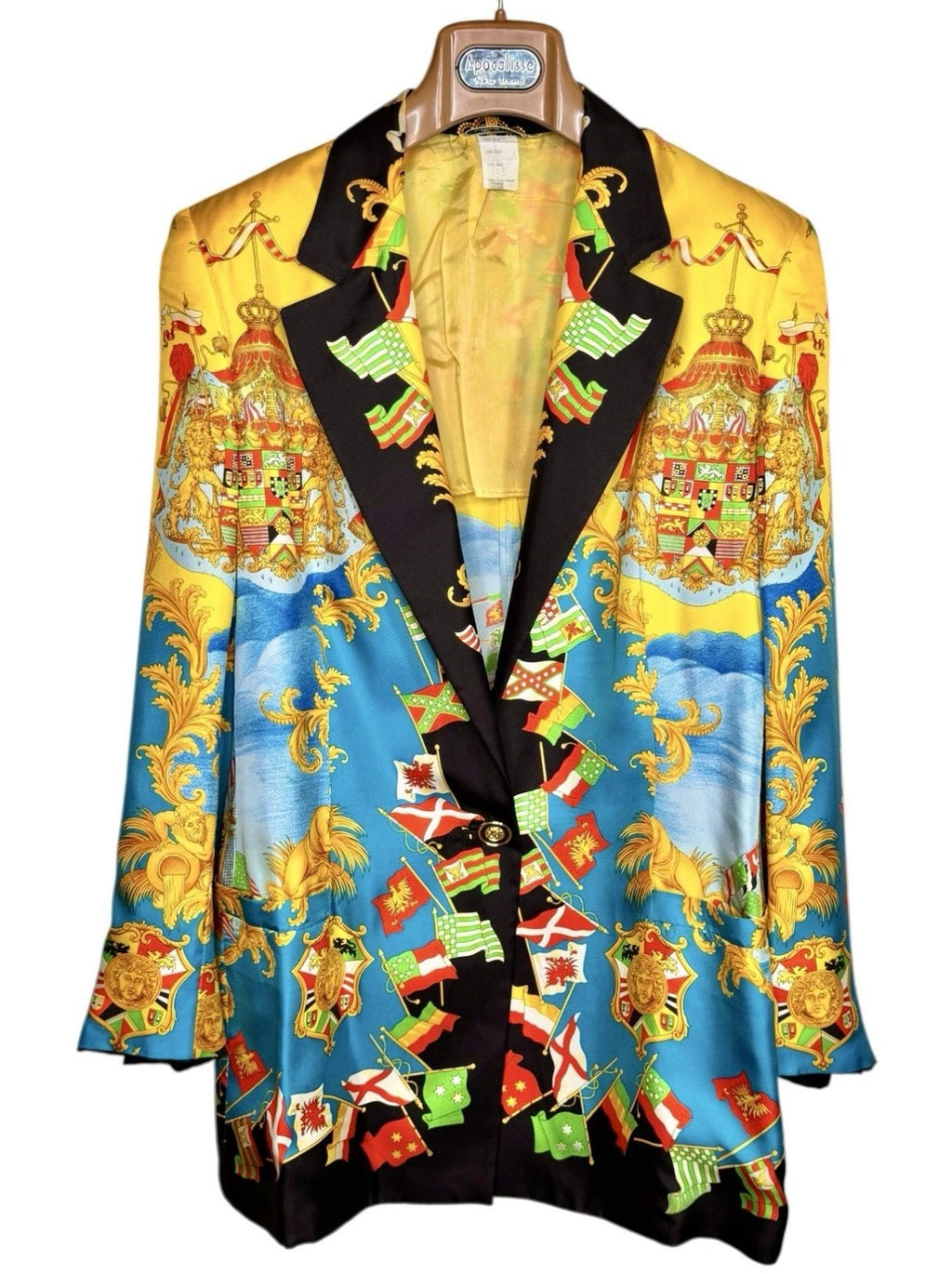 Gianni Versace Couture blazer vintage seta stampa bandiere Medusa taglia 44