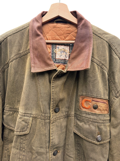 Giacca Camel Collection in cotone imbottita con colletto in pelle vintage