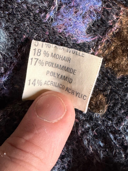 Cardigan Vintage a Quadri in Lana e Mohair – Taglia M