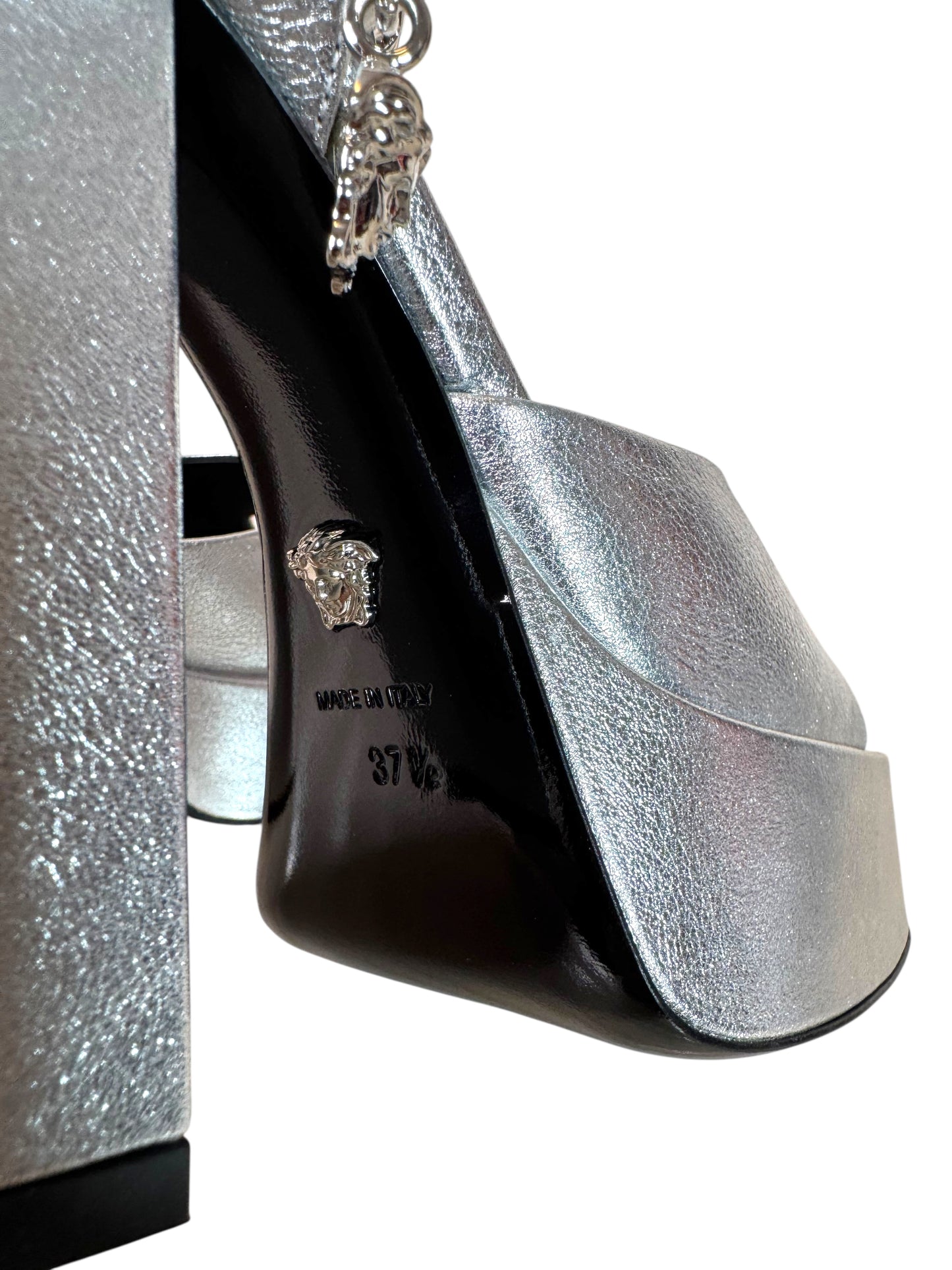 Versace Platform Sandals Argento – Tacco Alto con Ciondolo Medusa – Made in Italy - taglia 37,5