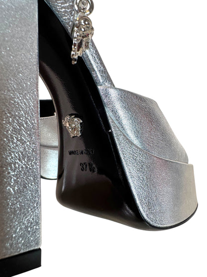 Versace Platform Sandals Argento – Tacco Alto con Ciondolo Medusa – Made in Italy - taglia 37,5