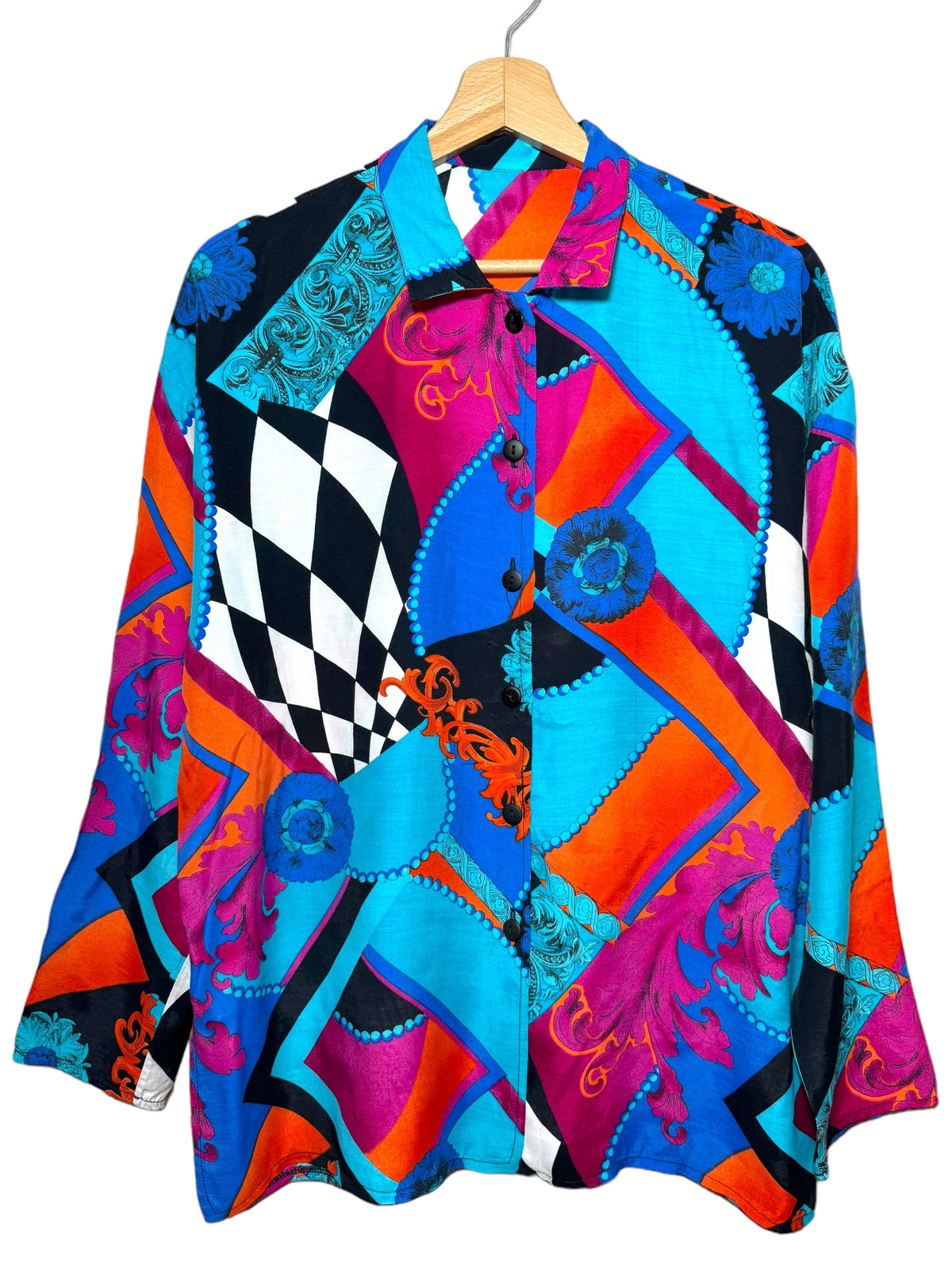 Camicia vintage con stampa barocca multicolore