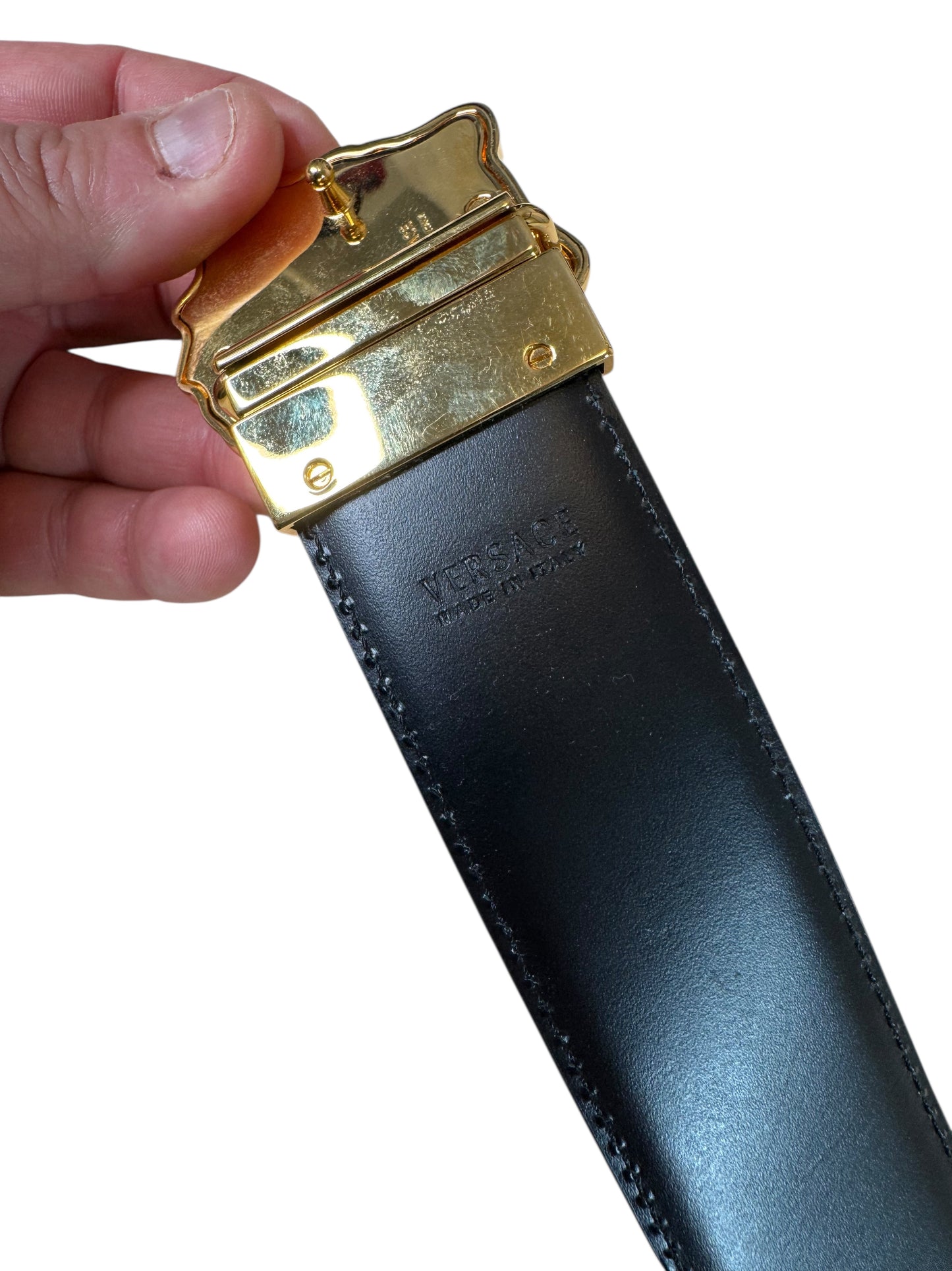 Cintura Versace reversibile Barocco con fibbia Medusa oro