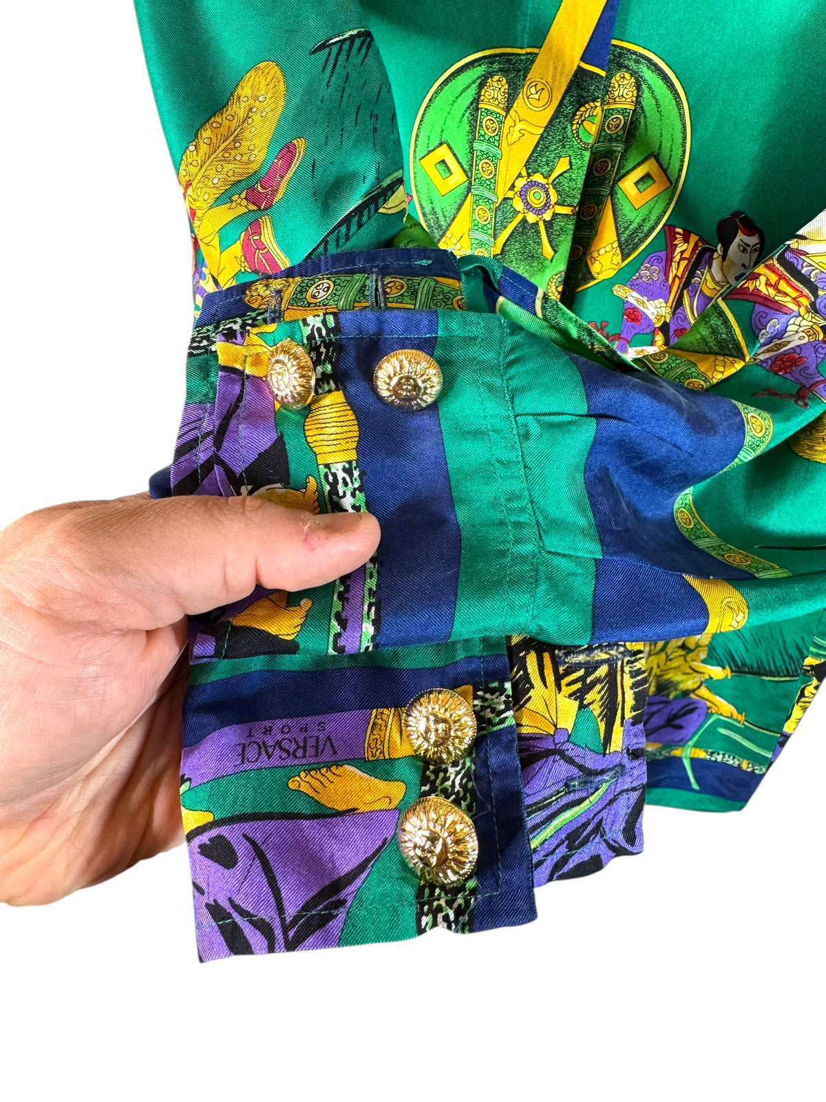Camicia Gianni Versace Sport vintage in seta stampa Samurai – Made in Italy. — foto 7