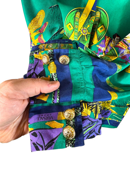 Camicia Gianni Versace Sport vintage in seta stampa Samurai – Made in Italy.