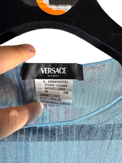 Versace Maglia Uomo Azzurra Lurex Trasparente Made in Italy Tg. 48
