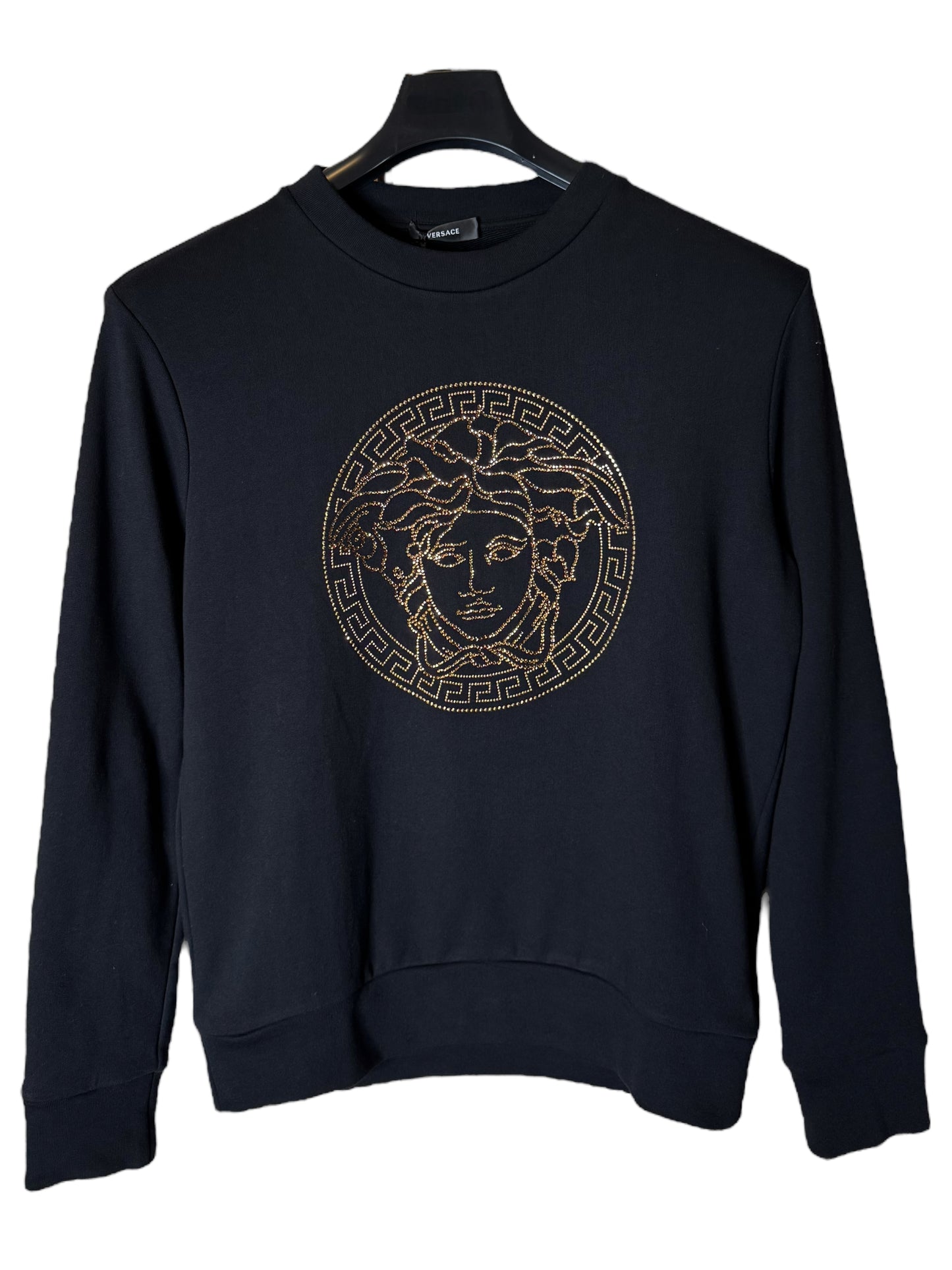 Felpa Versace nera con Medusa in cristalli dorati - Taglia 44