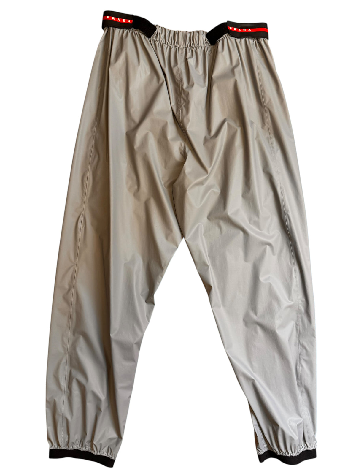 Prada pantaloni tecnici nylon grigio bande nere logo rosso tg 52 nuovi — foto 2
