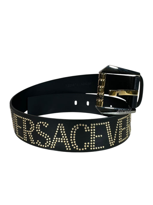 Cintura Versace in pelle con borchie dorate