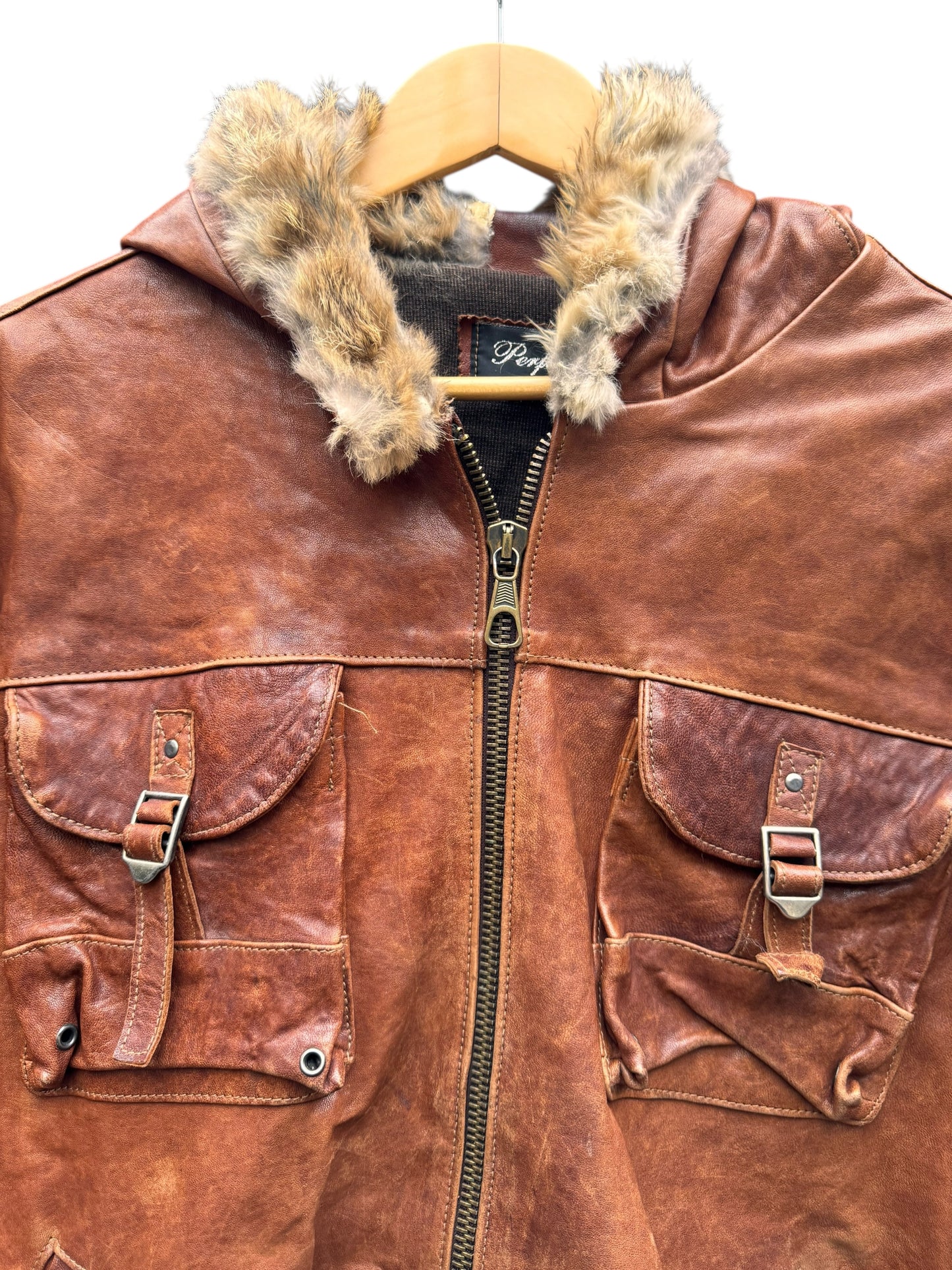 Giacca pelle vera con cappuccio e pelliccia - Made in Italy