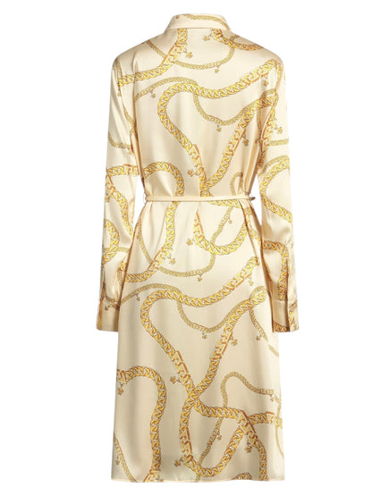 Abito chemisier midi Versace stampa catena oro con cintura Medusa, Made in Italy
