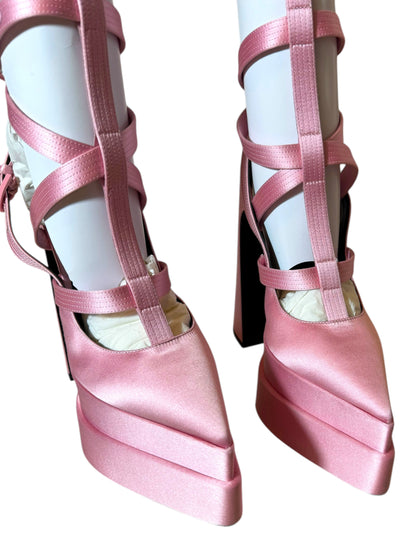 Sandali platform Versace in raso rosa – Modello Medusa Aevitas – Taglia 38 – Made in Italy