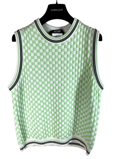 Versace gilet in maglia check verde e bianco con logo Medusa – Taglia 48 (M)