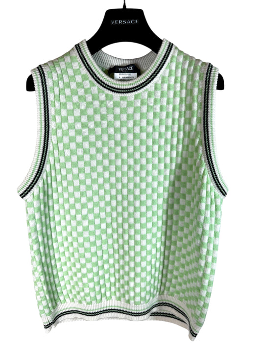 Versace gilet in maglia check verde e bianco con logo Medusa – Taglia 48 (M)