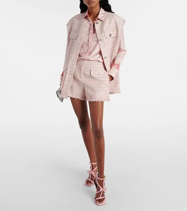 Gilet Versace tweed rosa crema con bottoni Medusa taglia 42 — foto 8