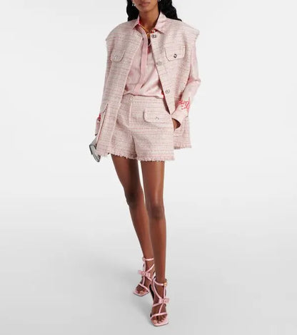 Gilet Versace tweed rosa crema con bottoni Medusa taglia 42 — foto 8