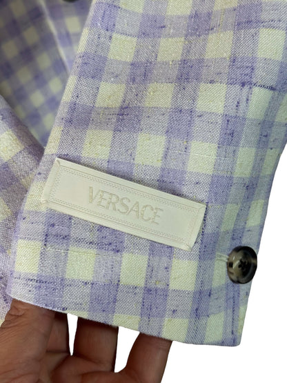 Versace completo uomo giacca e pantalone a quadri lilla/avorio Tg. 48 Made in Italy