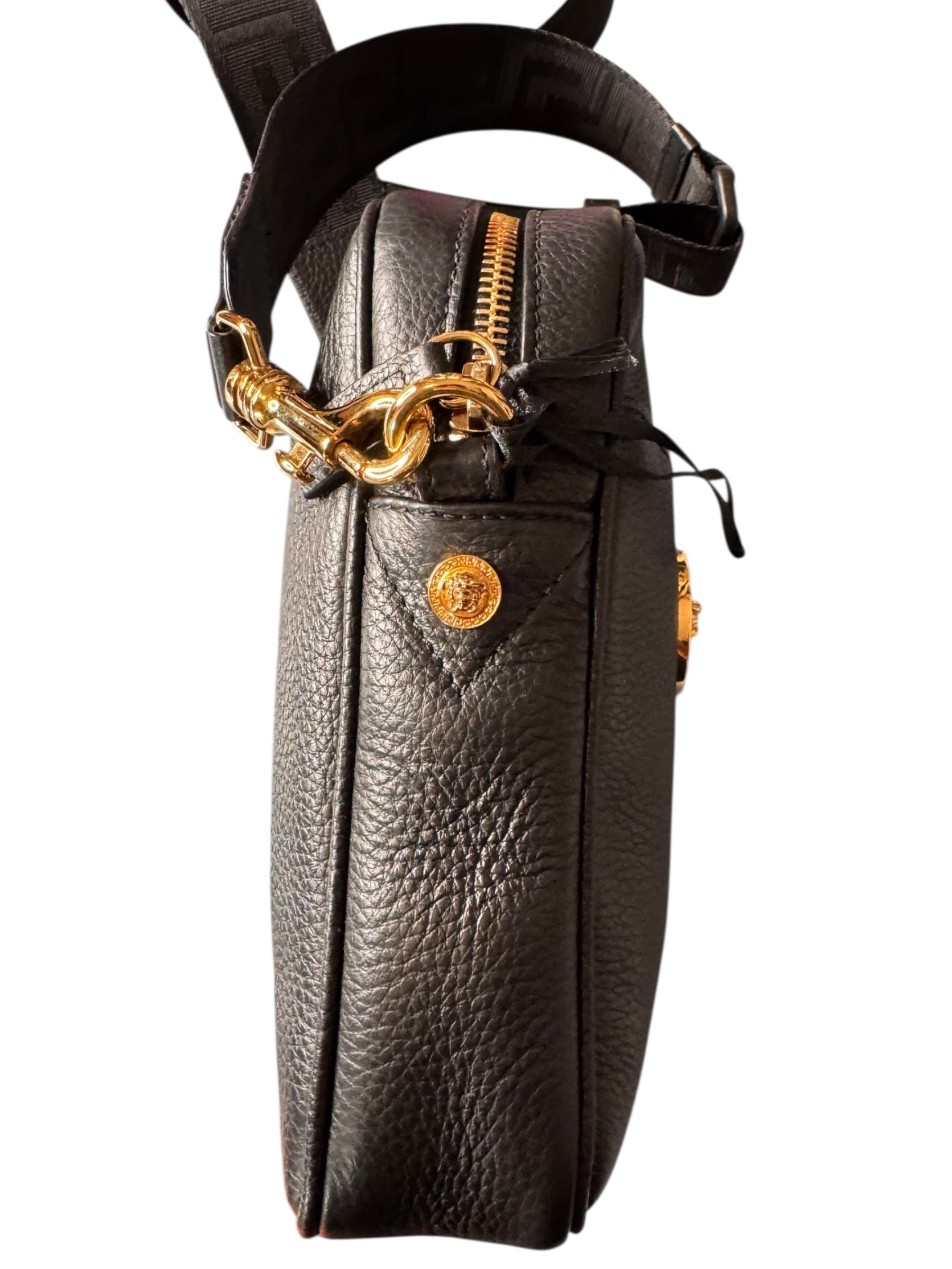 Borsa tracolla Versace pelle nera Medusa oro Greca — foto 9