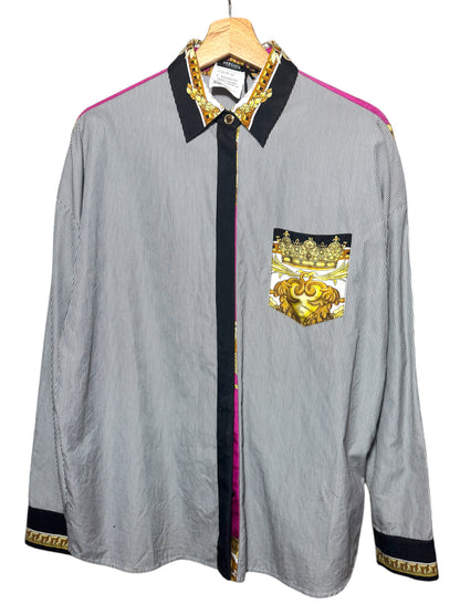 Camicia Versace in cotone con inserti di seta stampata