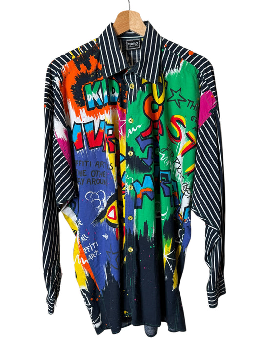 Versace Vintage Camicia Uomo Graffiti Multicolor a Righe Taglia S