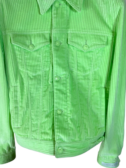 Versace completo giacca e pantaloni in velluto a coste verde lime Made In Italy.