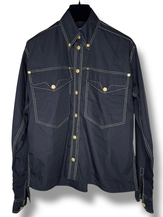 Camicia Vintage Versace Jeans Signature Nera – Bottoni Oro Medusa – Made in Italy – Taglia S