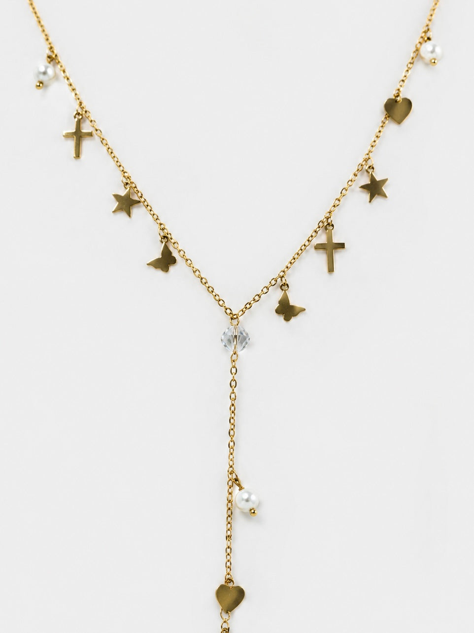 Collana a Y dorata con charms cuore, stelle e farfalle