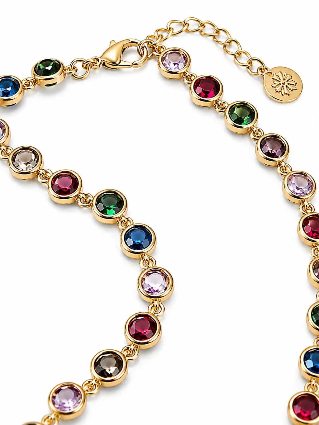 Collana girocollo dorata con cristalli multicolore