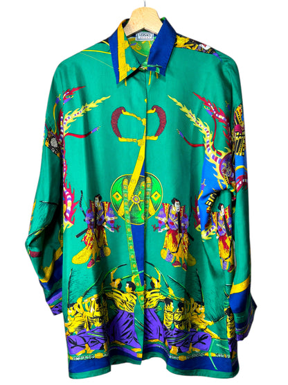 Camicia Gianni Versace Sport vintage in seta stampa Samurai – Made in Italy.