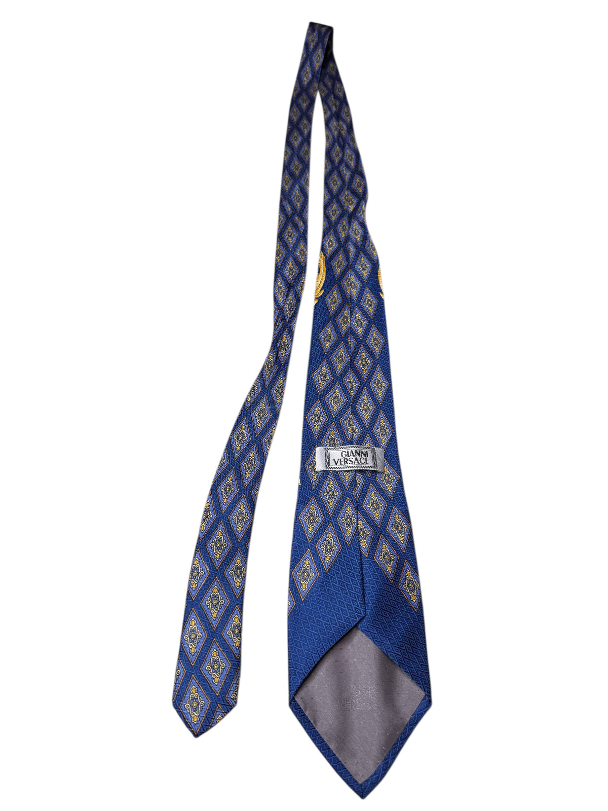 Cravatta Gianni Versace vintage in seta fantasia barocca blu e oro — foto 3