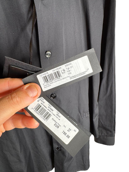 Versace Camicia Popeline Nera con Colletto e Spalle Stampa Barocco