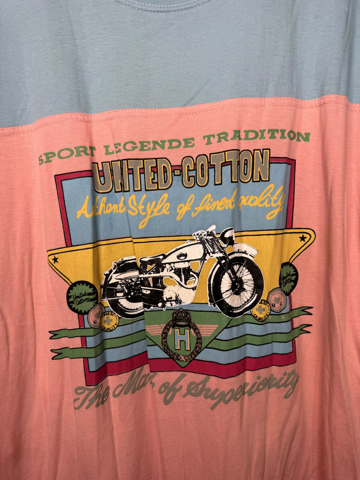 United Cotton t-shirt vintage moto color block rosa taglia XL
