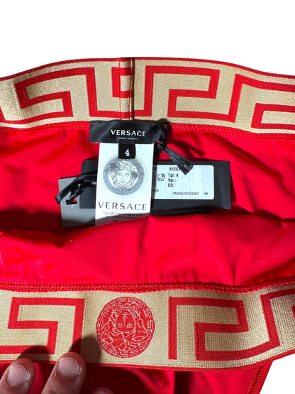 Costume da bagno donna VERSACE rosso – Slip con fascia Greca dorata – Taglia 4