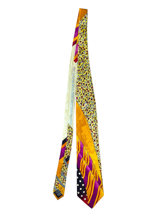 Cravatta vintage Gianni Versace in seta multicolor patchwork floreale e pois
