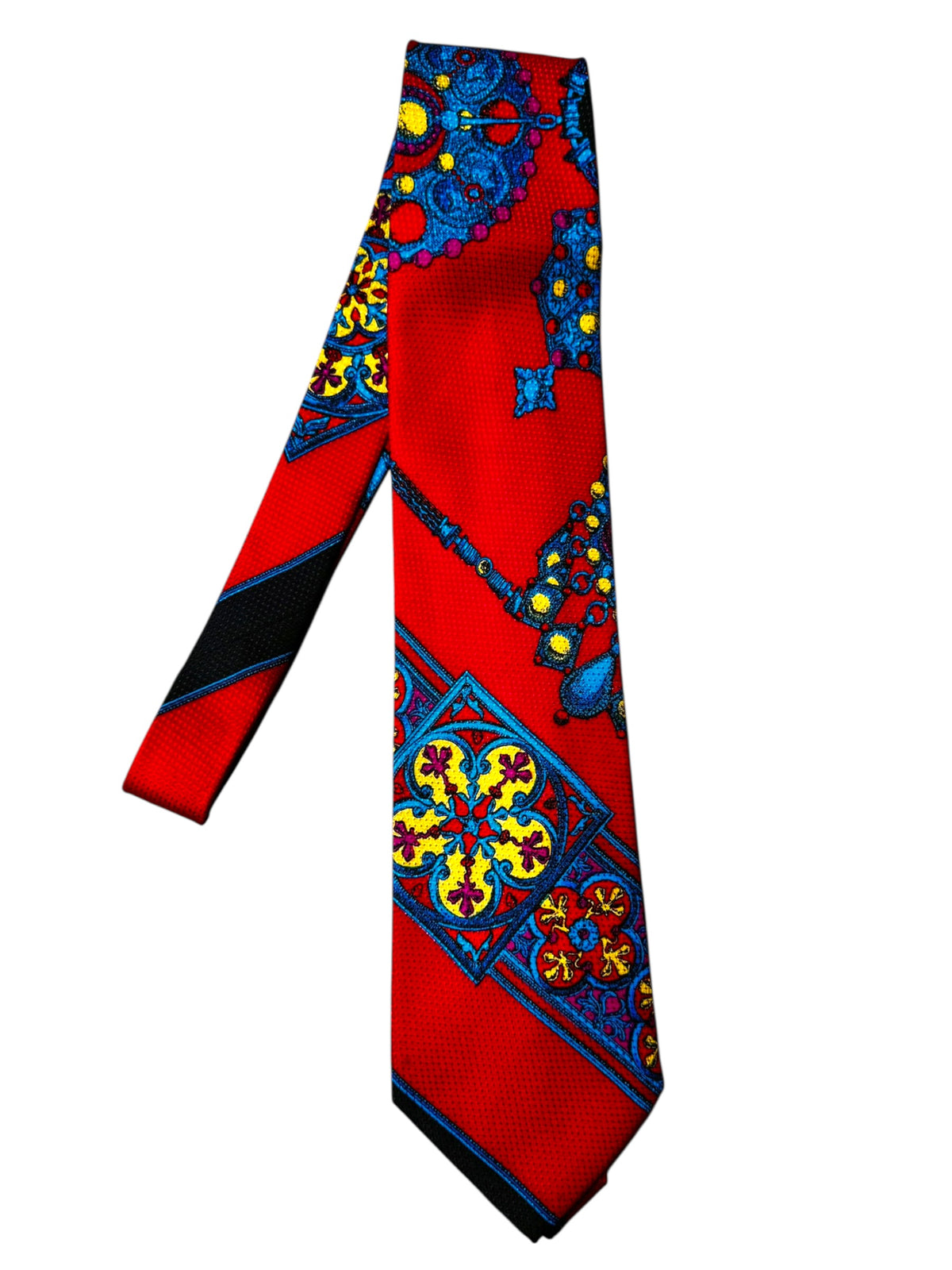 Cravatta Gianni Versace Vintage Seta Rossa Motivi Barocchi Multicolor