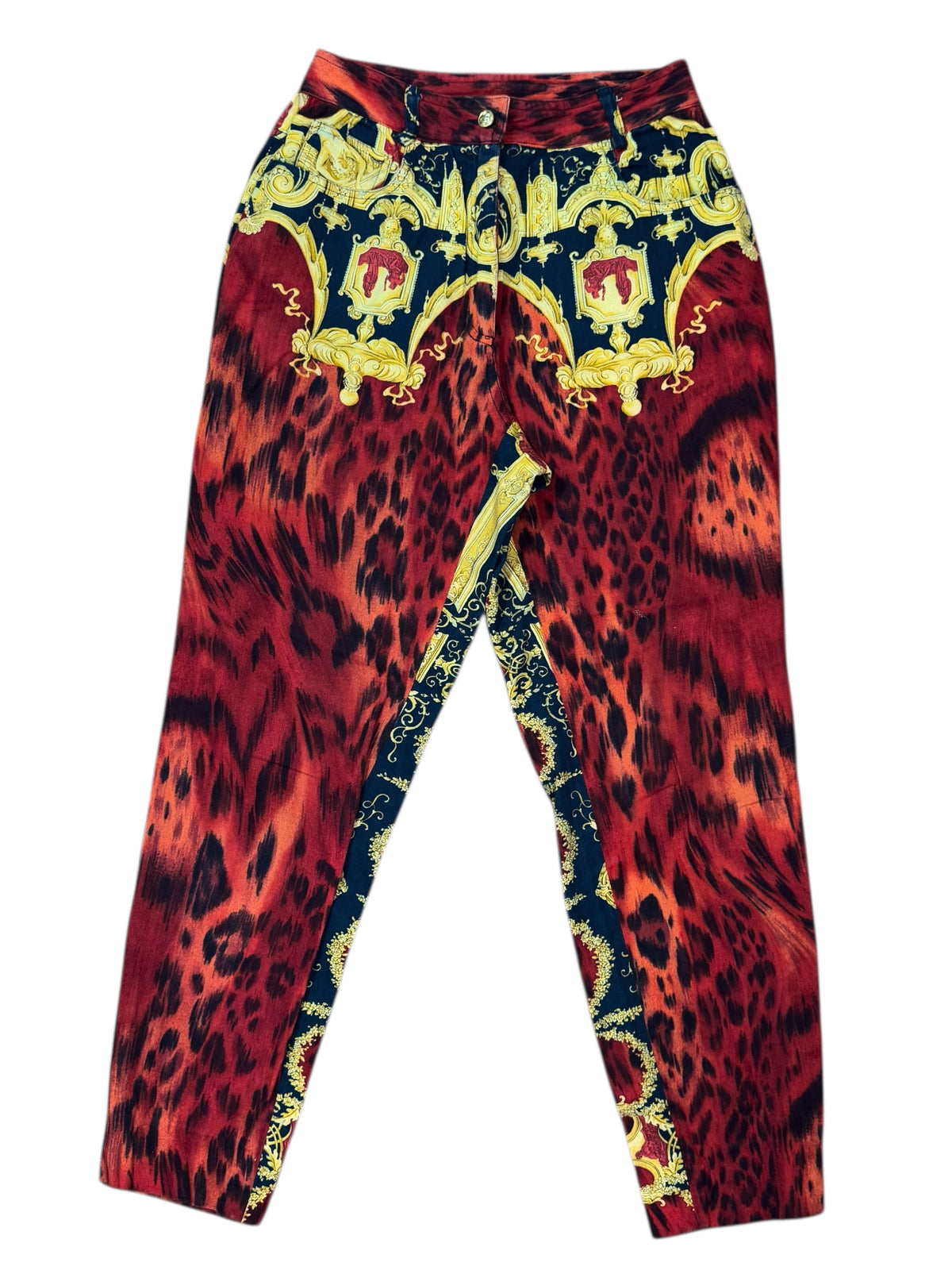 Pantaloni vintage Gianni Versace “Istante” tg 44 stampa barocca e animalier — foto 4