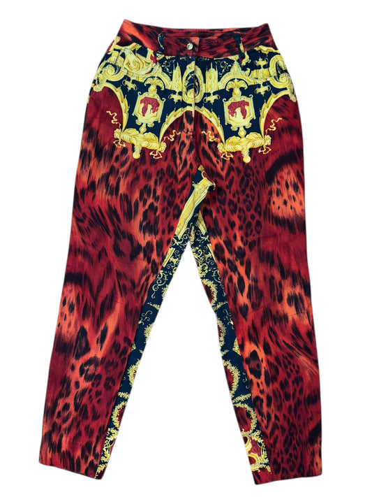 Pantaloni vintage Gianni Versace “Istante” tg 44 stampa barocca e animalier