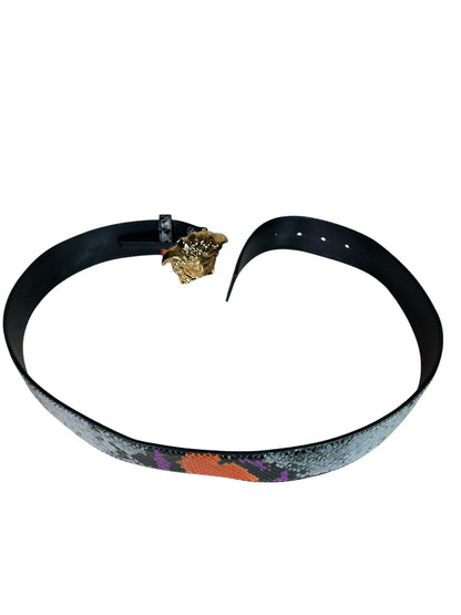 Versace - Cintura Unisex in pelle stampa rettile con fibbia Medusa dorata