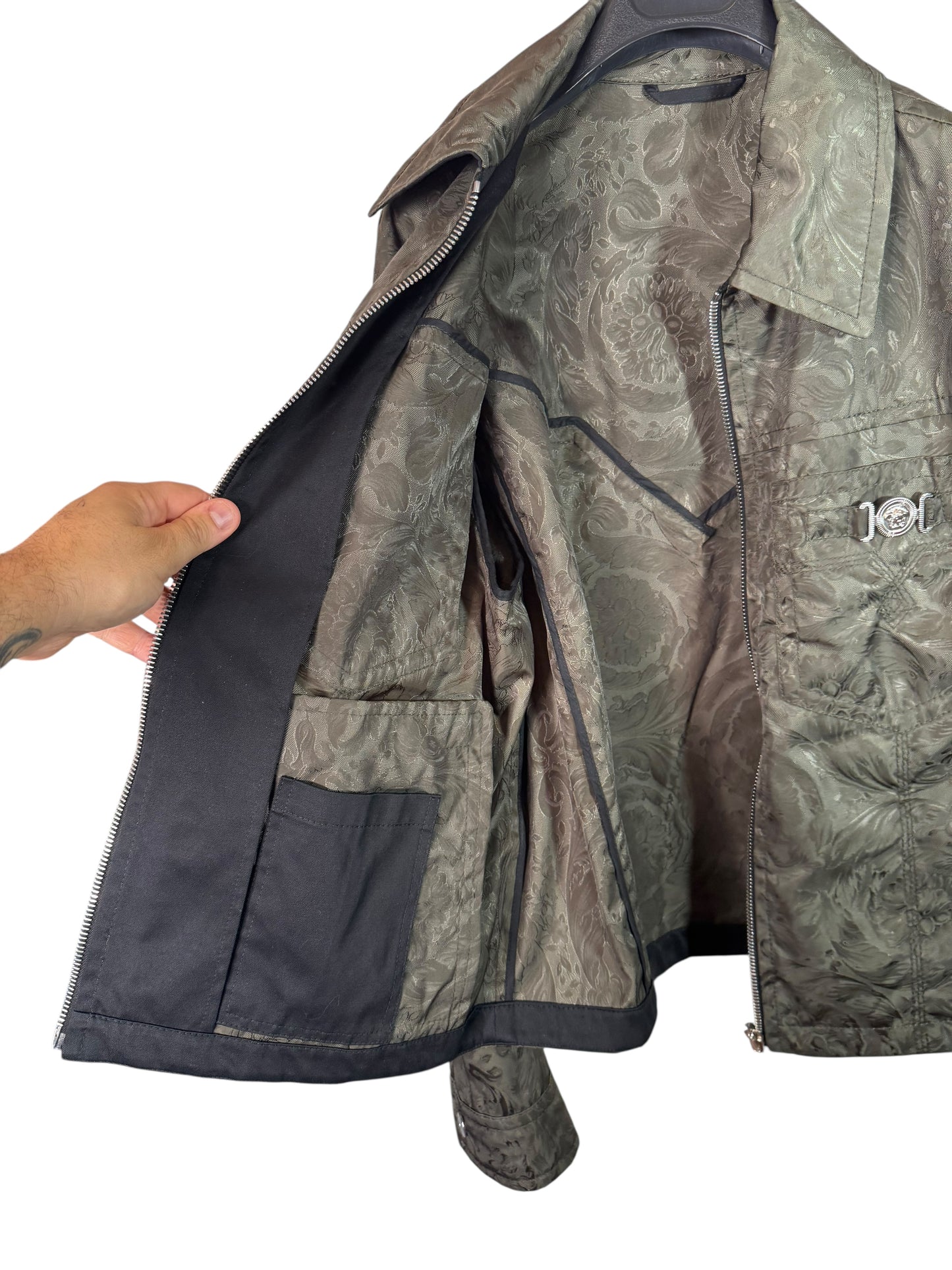 Versace Giacca Uomo Verde Jacquard Baroque con Dettaglio Medusa Taglia 48.