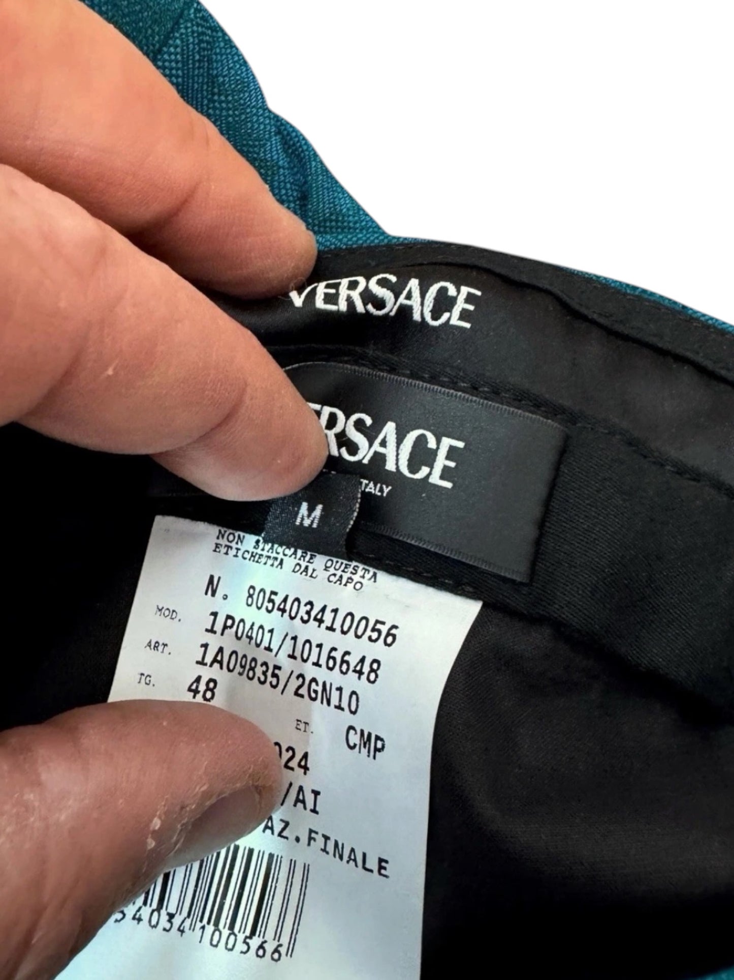 Pantaloni Versace turchesi in jacquard barocco - Taglia 48.