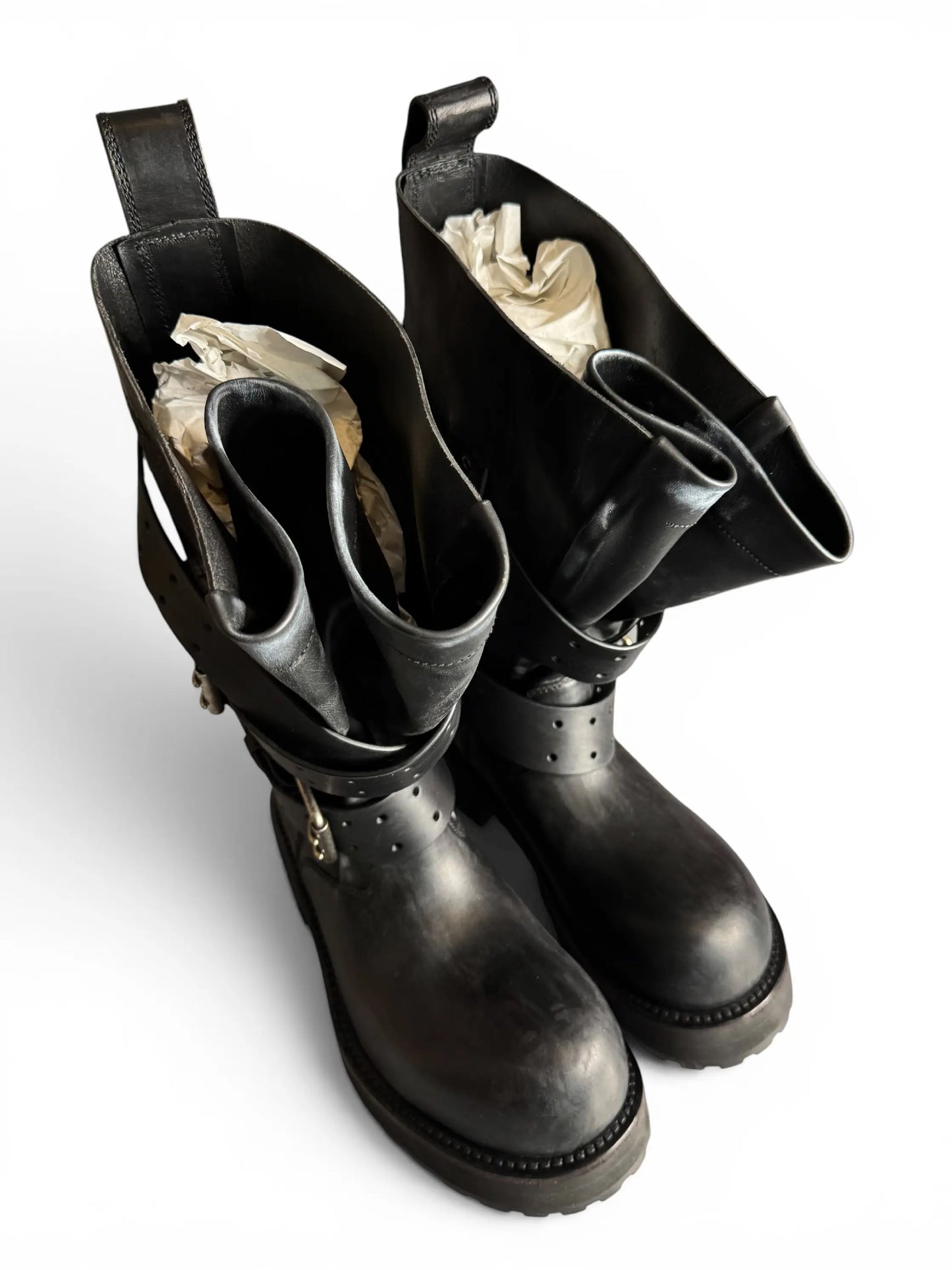 Balenciaga Venom Boot biker pelle nera distressed - taglia 42