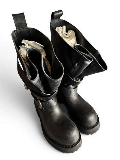 Balenciaga Venom Boot biker pelle nera distressed - taglia 42