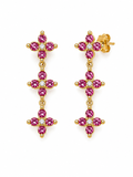 Orecchini pendenti dorati con fiori e cristalli rosa 3,5 cm