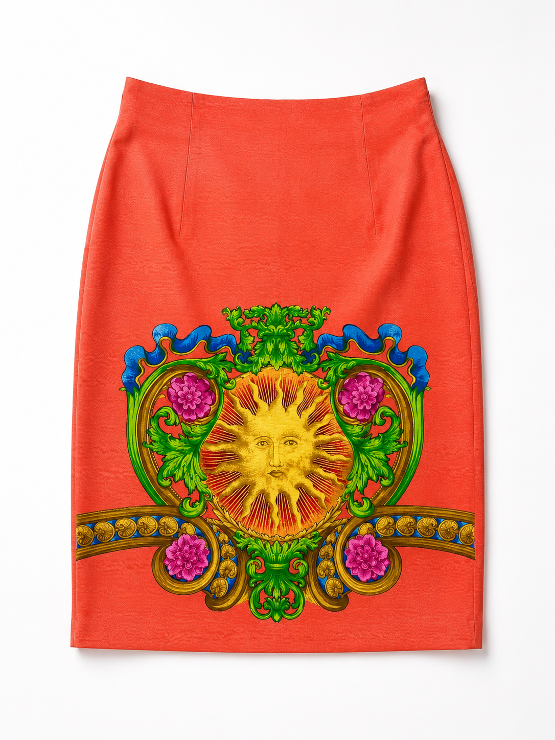 Gianni Versace Couture gonna stampa Sole Barocco arancio