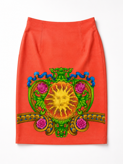 Gianni Versace Couture gonna stampa Sole Barocco arancio