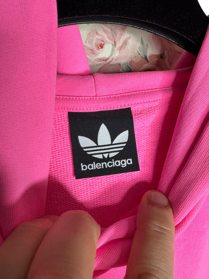 Felpa Balenciaga x Adidas rosa fluo con cappuccio e bande laterali - taglia 3 (fit L- XL–XXL)