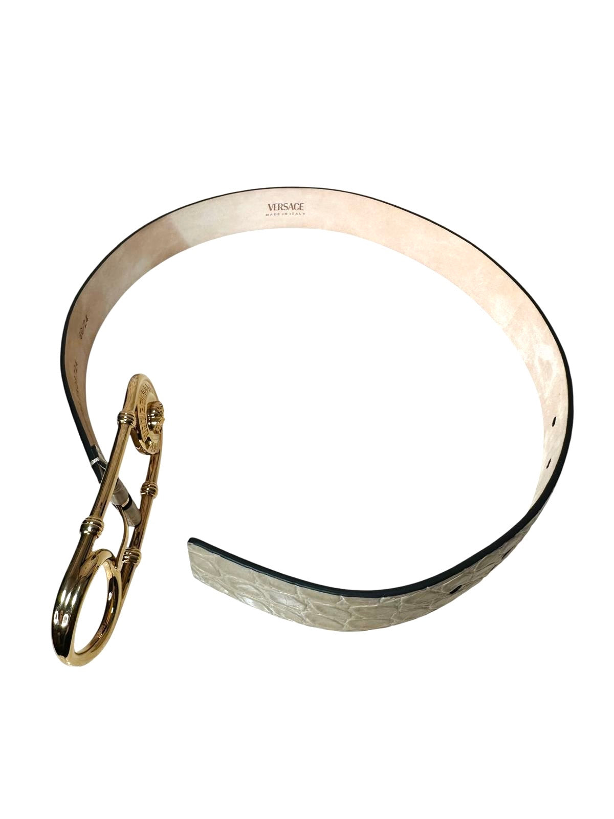 Versace - Cintura vintage in pelle stampa cocco con fibbia Medusa dorata