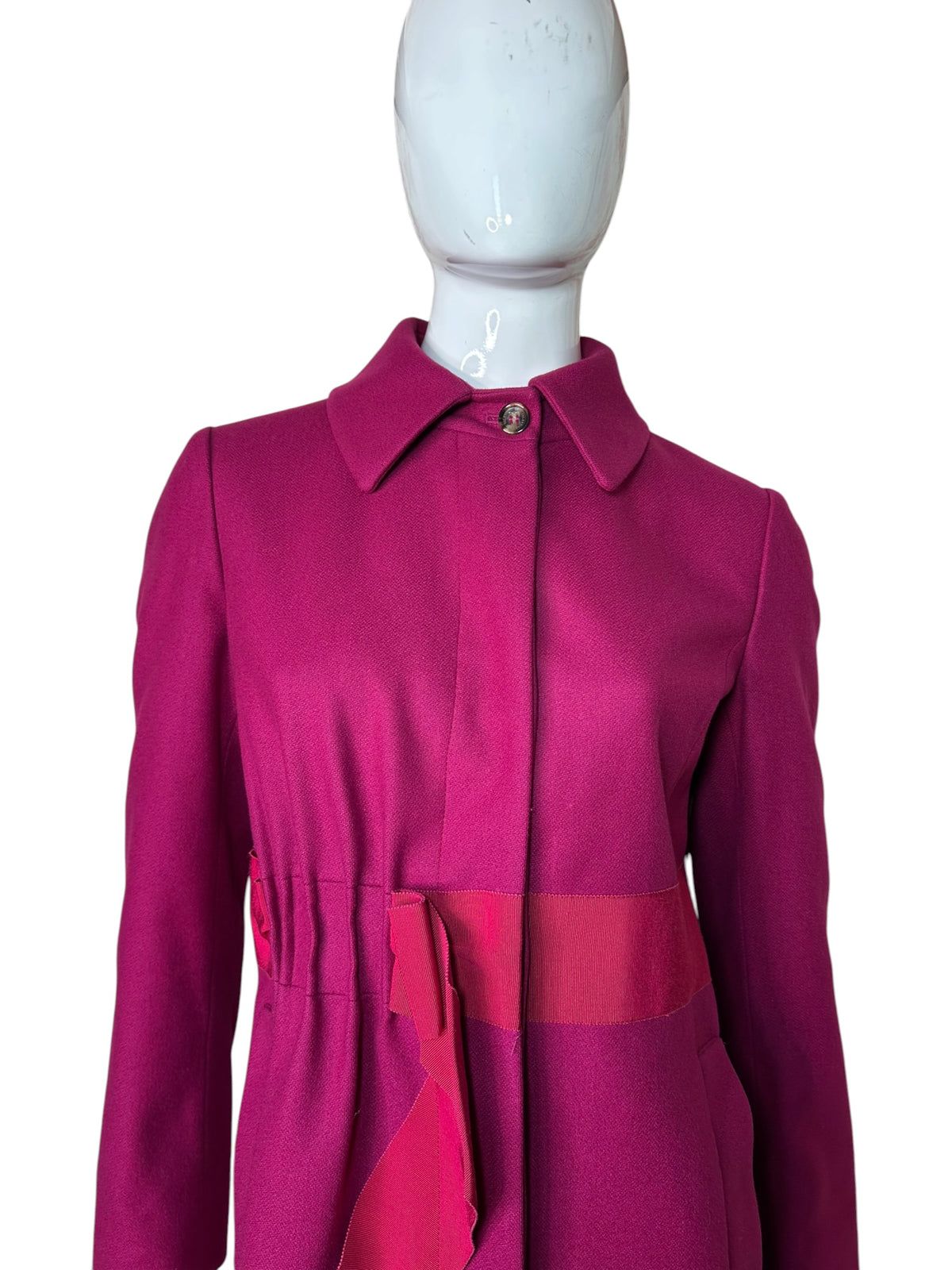 RED Valentino – Cappotto fucsia in lana con fiocco